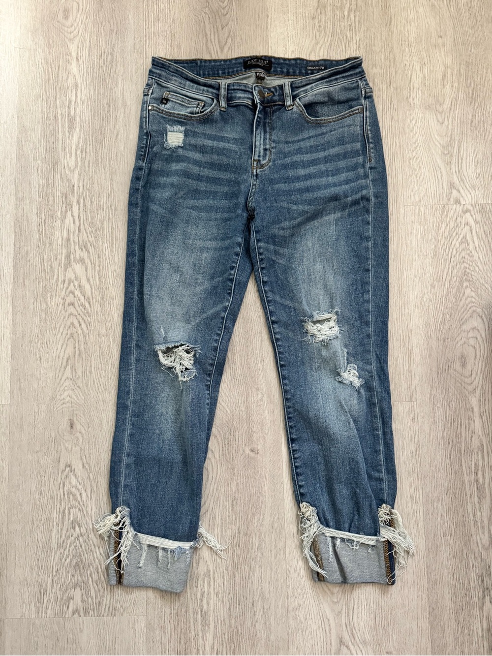 Judy Blue Distressed Boyfriend Jeans - Medium Blue